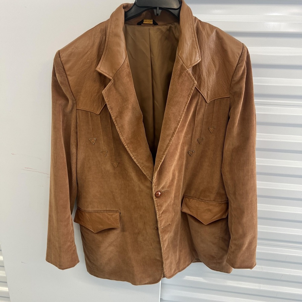 Vintage Pioneer Wear Blazer Mens 44 Corduroy Leather Western Sport‎ Coat USA